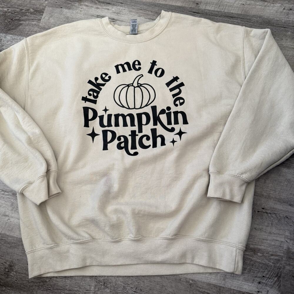 GILDAN Take Me To The Pumpkin Patch Sweatshirt Womens Unisex XL Fall Graphic